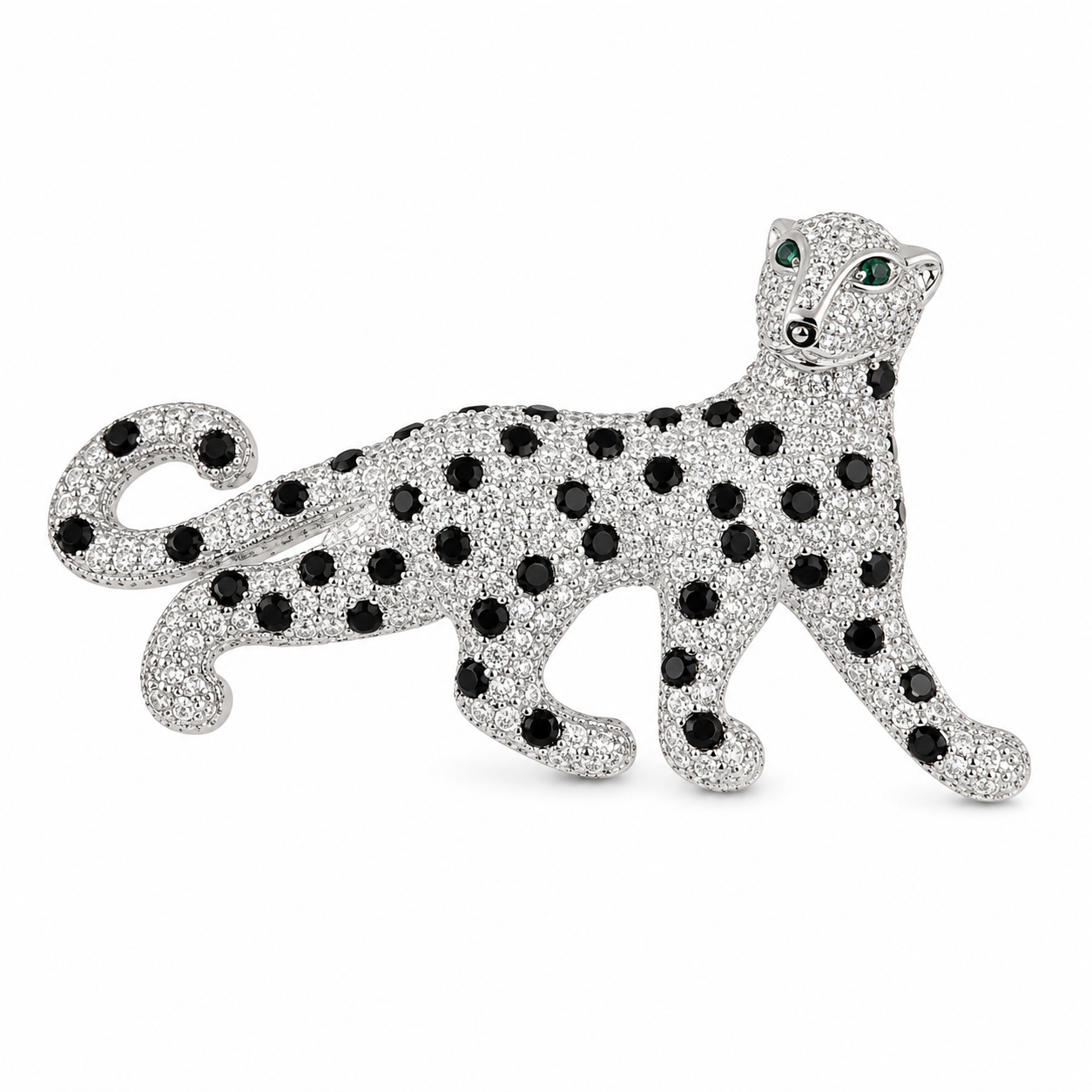 Black Spotted Leopard 925 Silver Brooch