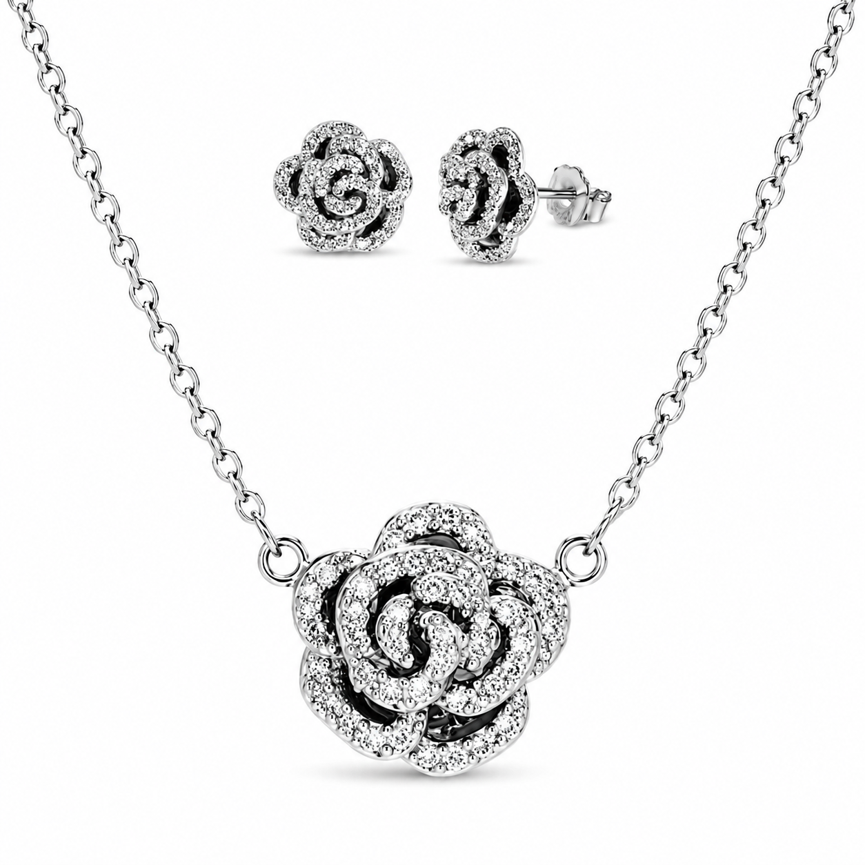 Blooming Rose 925 Silver Pendant Set