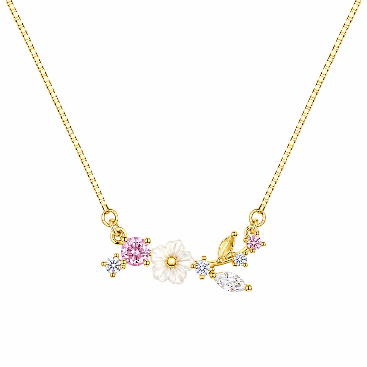 Blossom Floral Crystal 925 Silver Pendant Chain  SKU