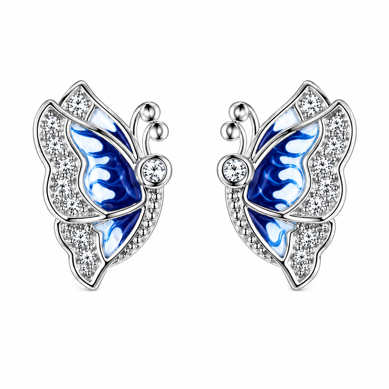 Blue Enamel Butterfly Stud Earrings