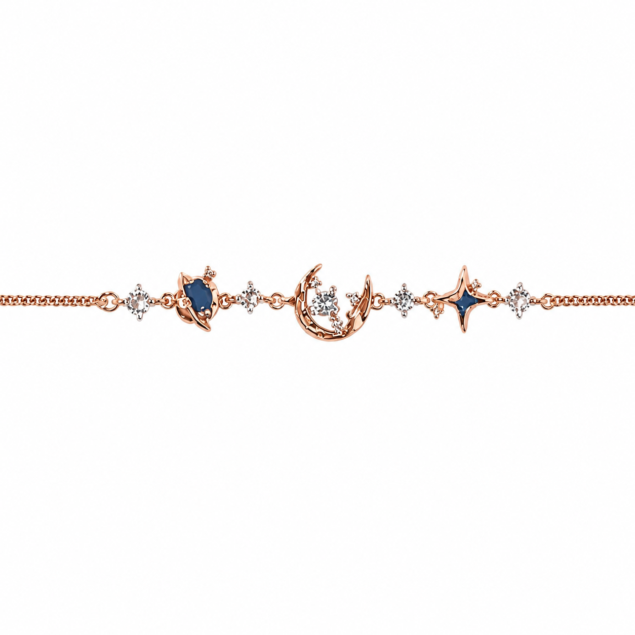 Celestial Moon & Saturn 925 Silver Anklet