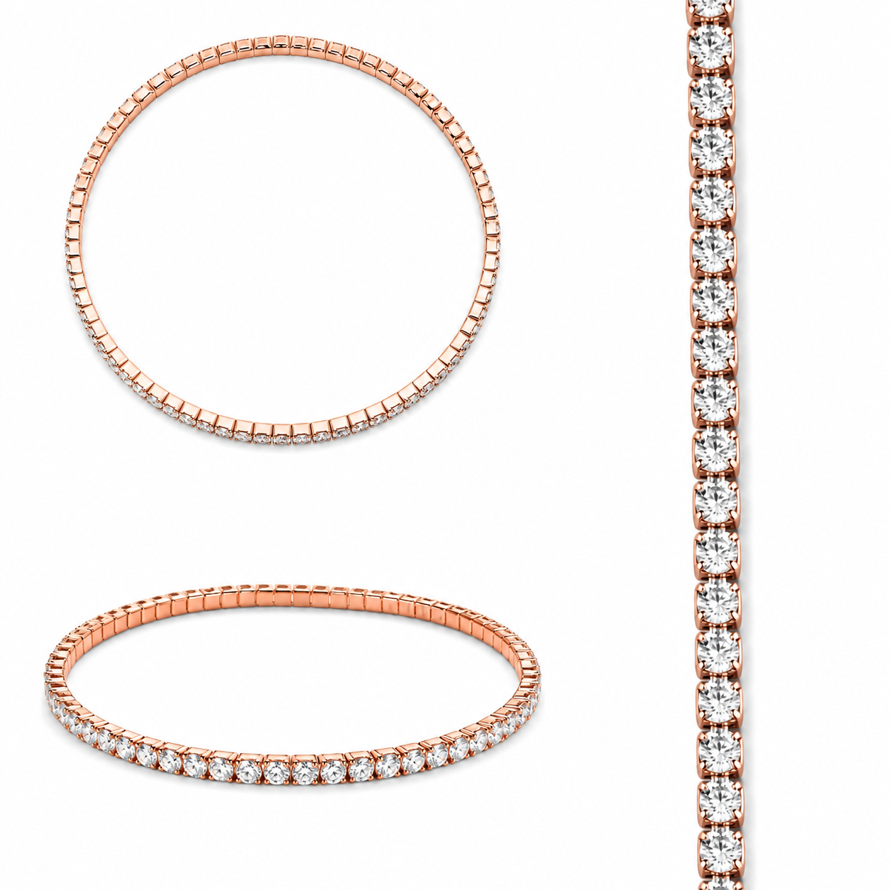 Classic Crystal Tennis 925 Silver Anklet (Rose Gold)