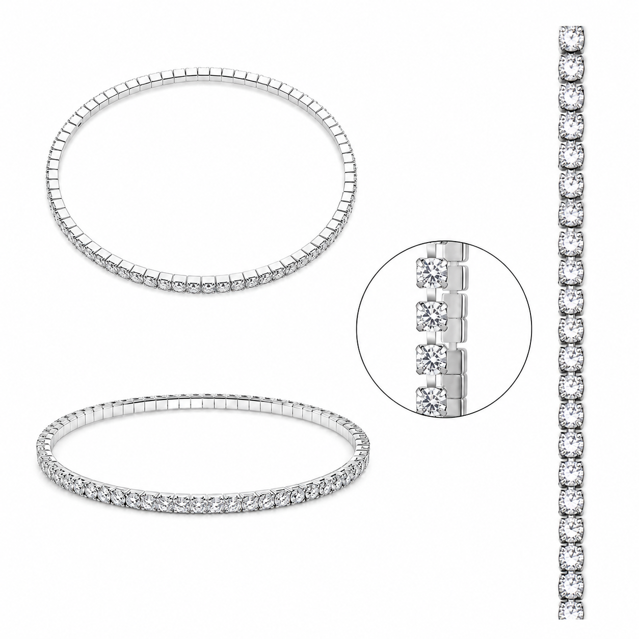 Classic Crystal Tennis 925 Silver Anklet