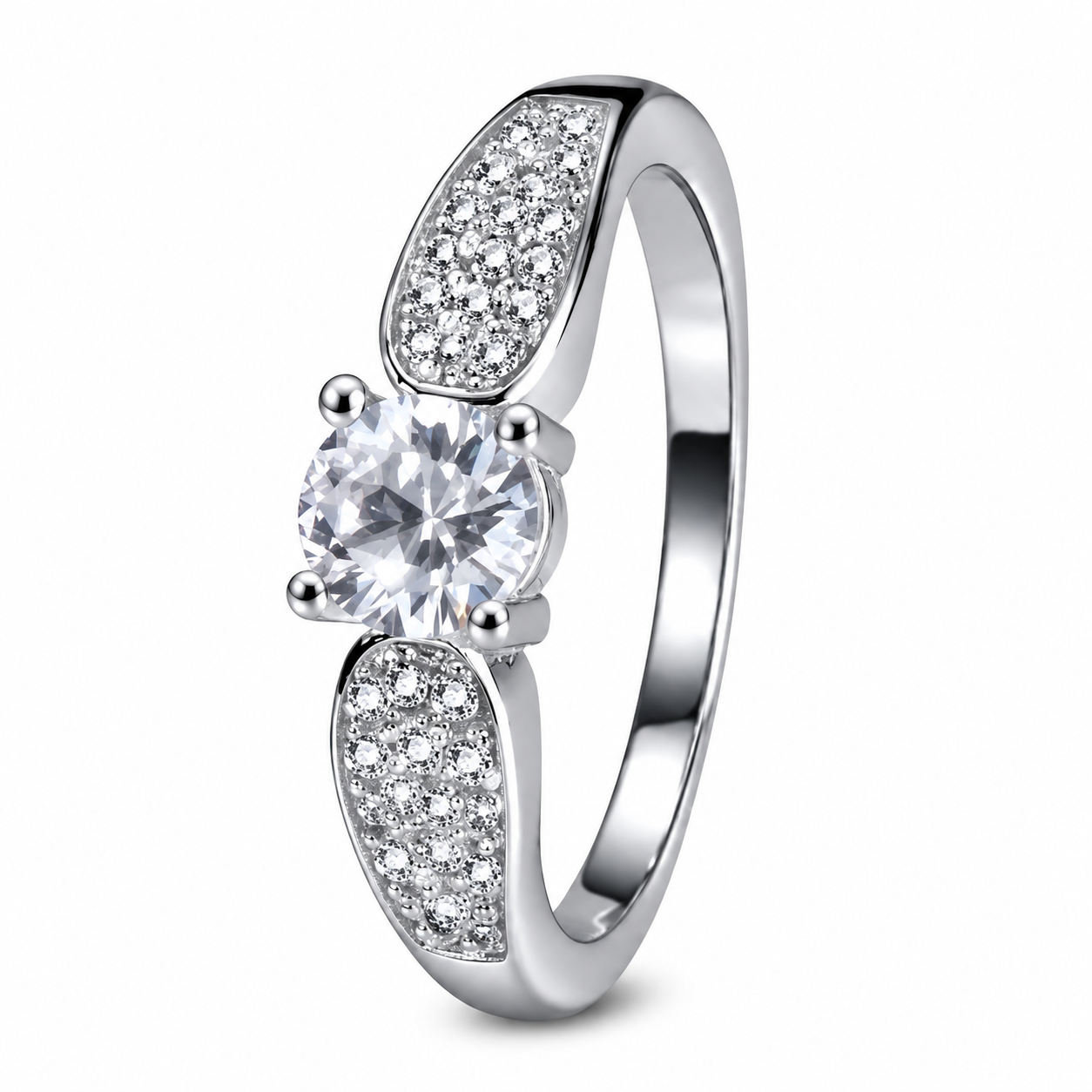 Classic Solitaire Pavé 925 Silver Ring