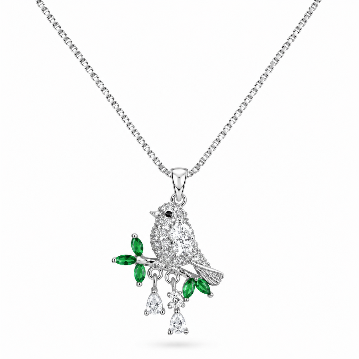 Crystal Bird Branch 925 Silver Pendant Chain