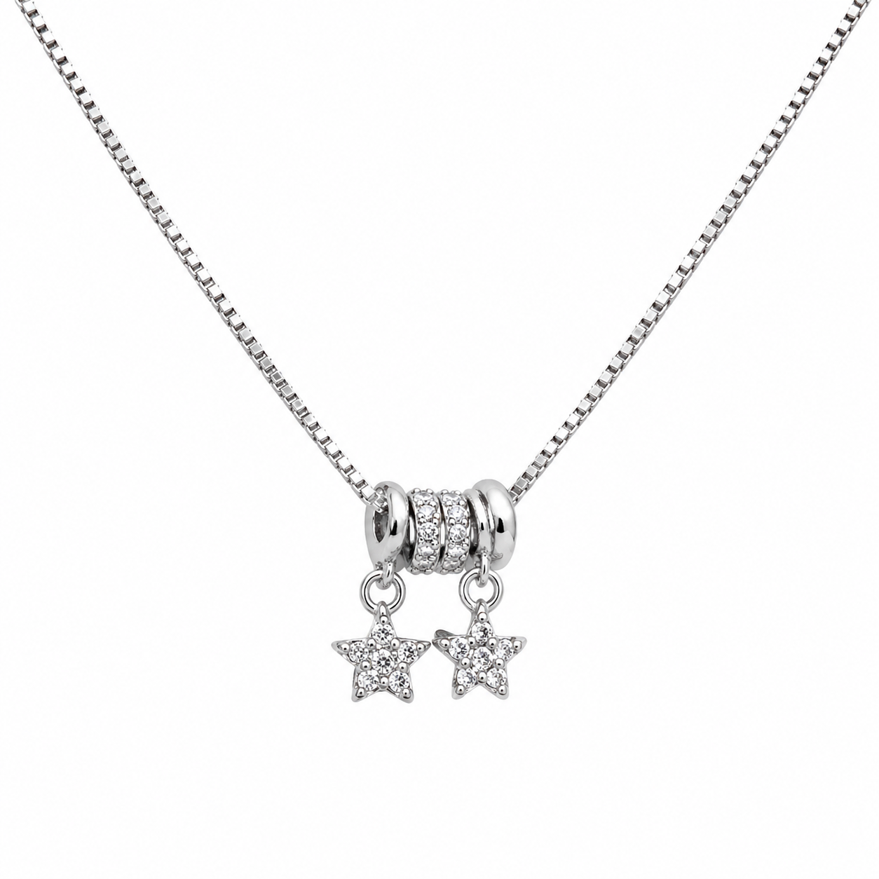 Double Star Charm 925 Silver Pendant Chain
