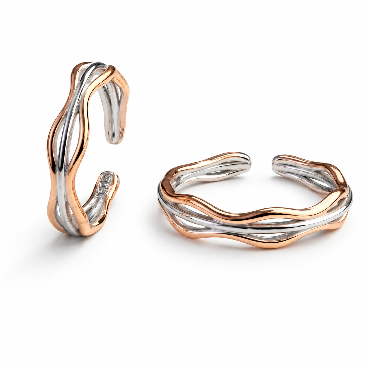 Dual Wave Two-Tone 925 Silver Toe Ring