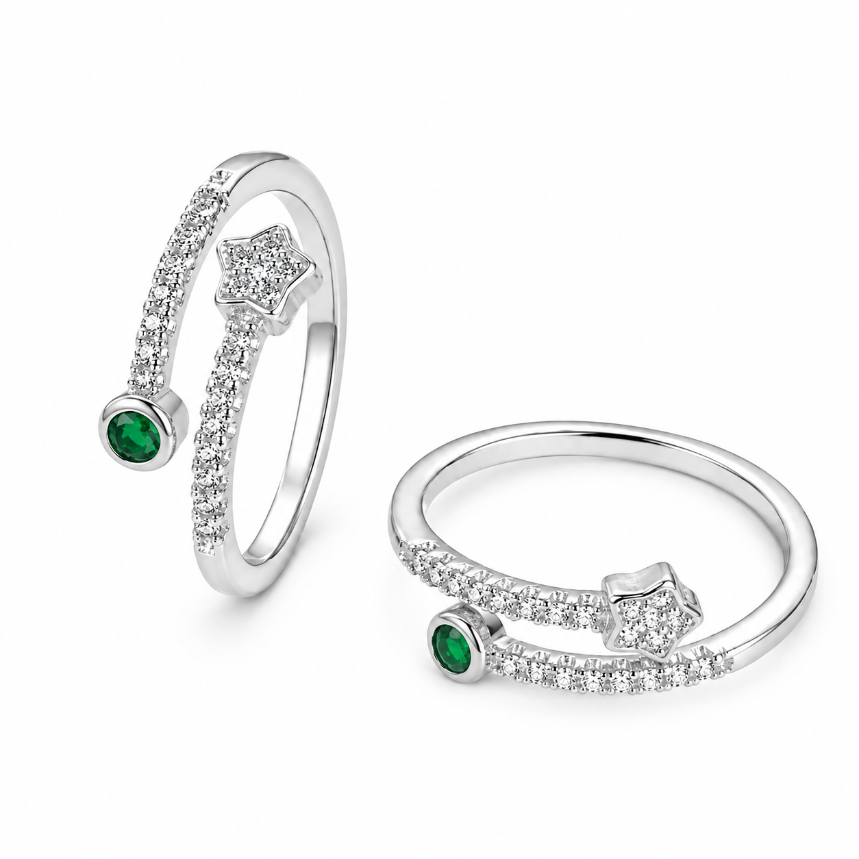 Emerald Star Dual Band 925 Silver Toe Ring