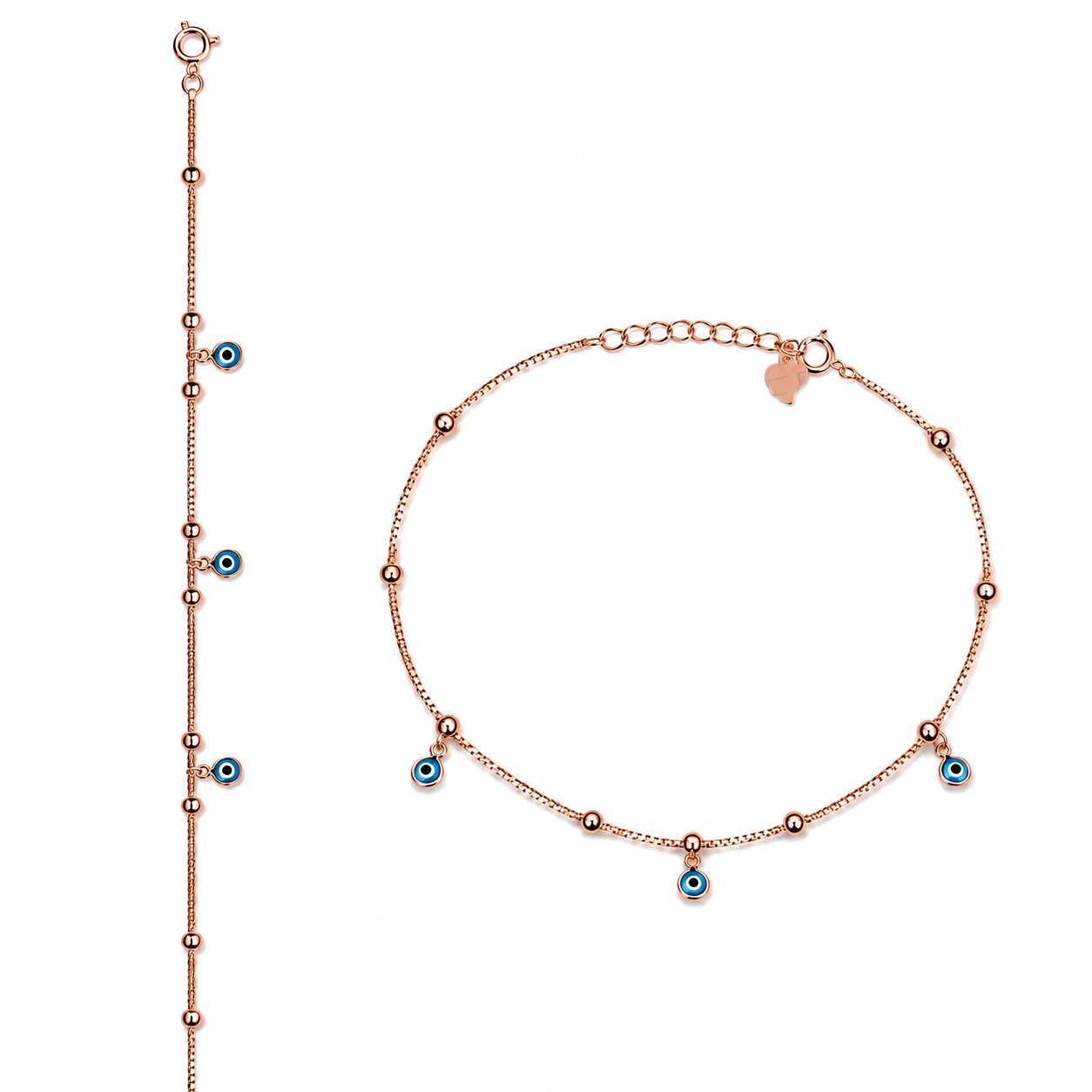 Evil Eye Beaded 925 Silver Anklet