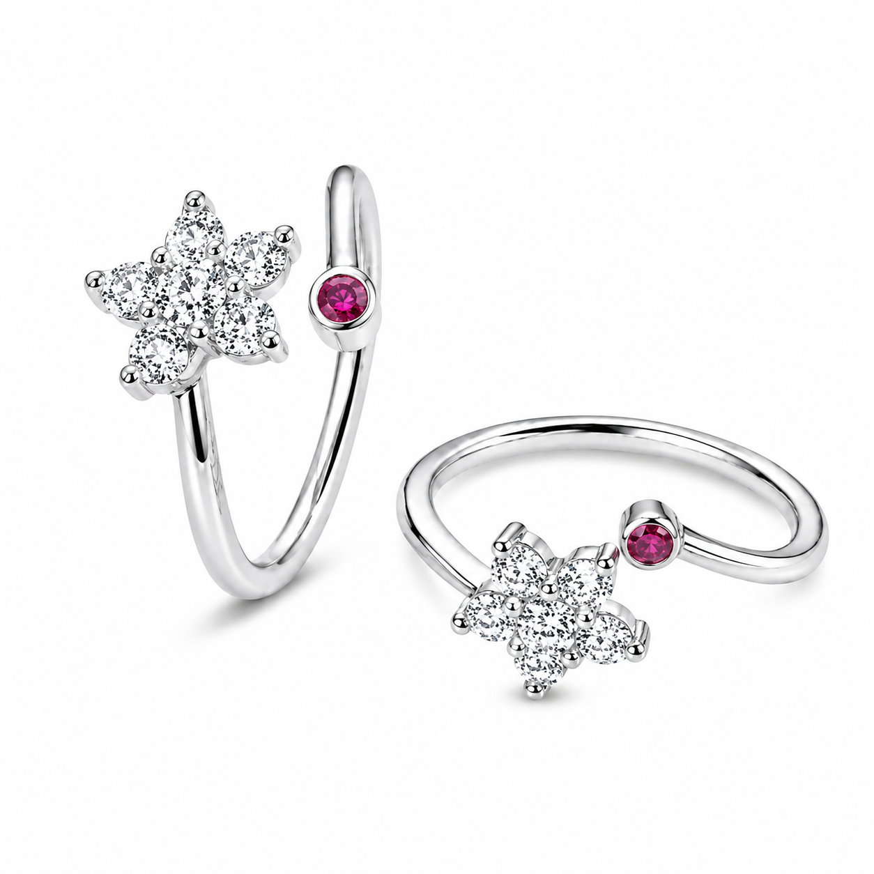 Floral Ruby 925 Silver Toe Ring