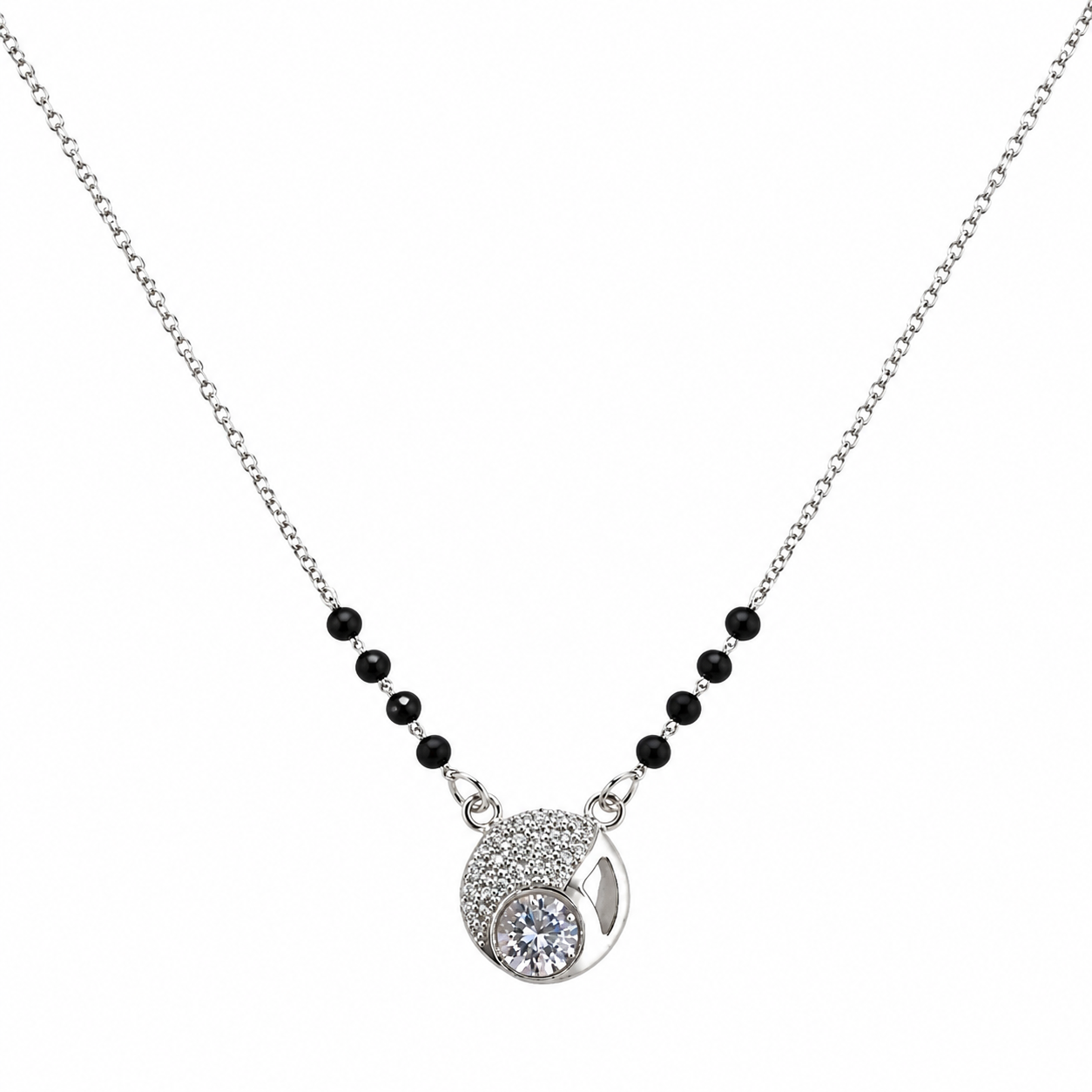 Modern Solitaire Swirl 925 Silver Mangalsutra