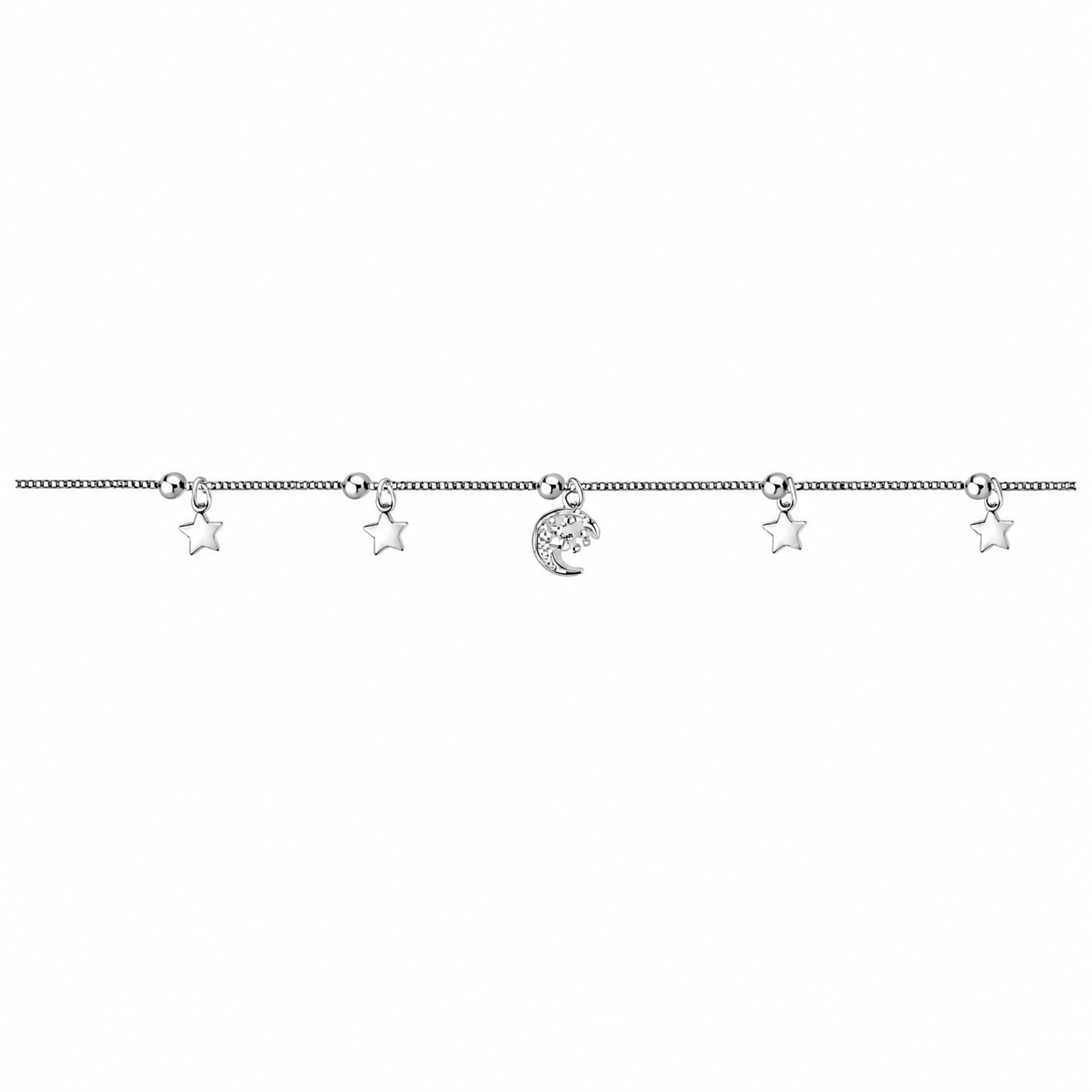 Moon & Star Charm 925 Silver Anklet