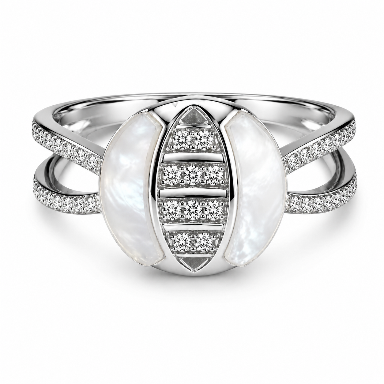 Mother of Pearl Geometric Split Band 925 Silver Ring