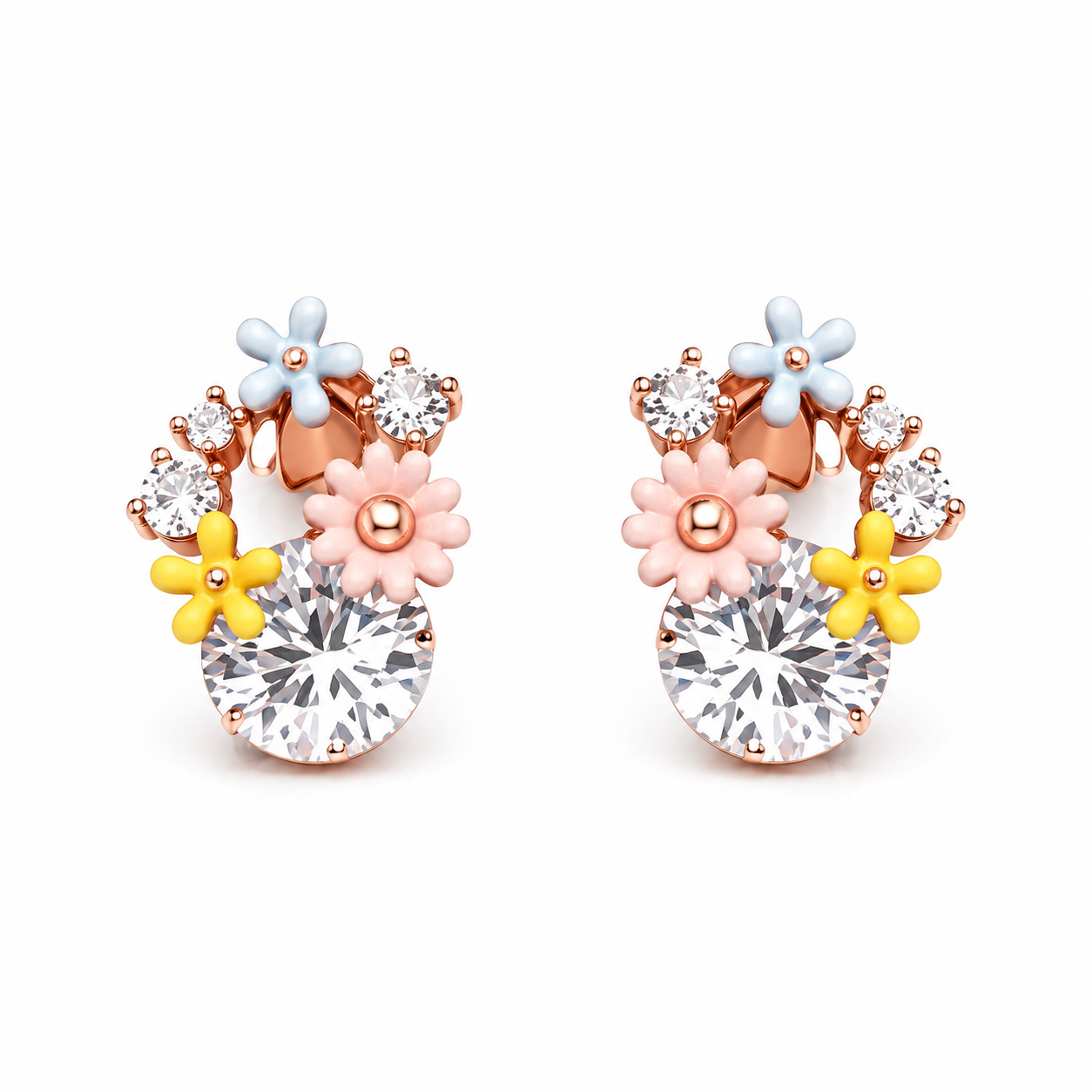 Multicolor Floral Cubic Zirconia Stud Earrings