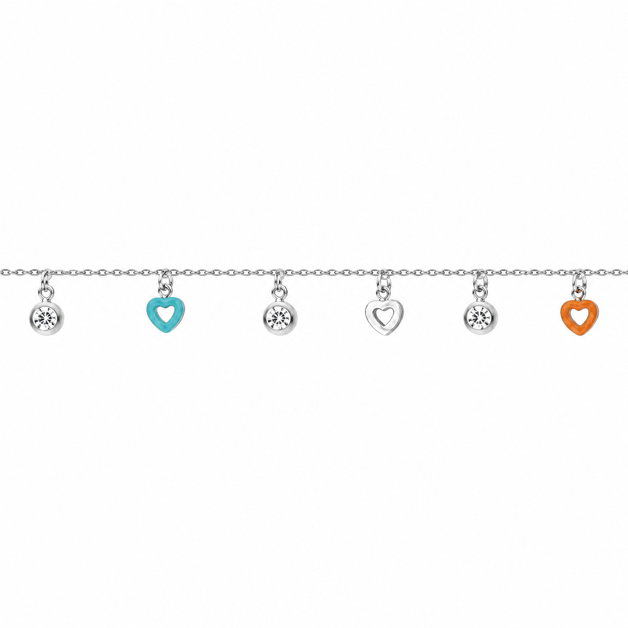 Multicolor Heart Charm 925 Silver Waist Chain