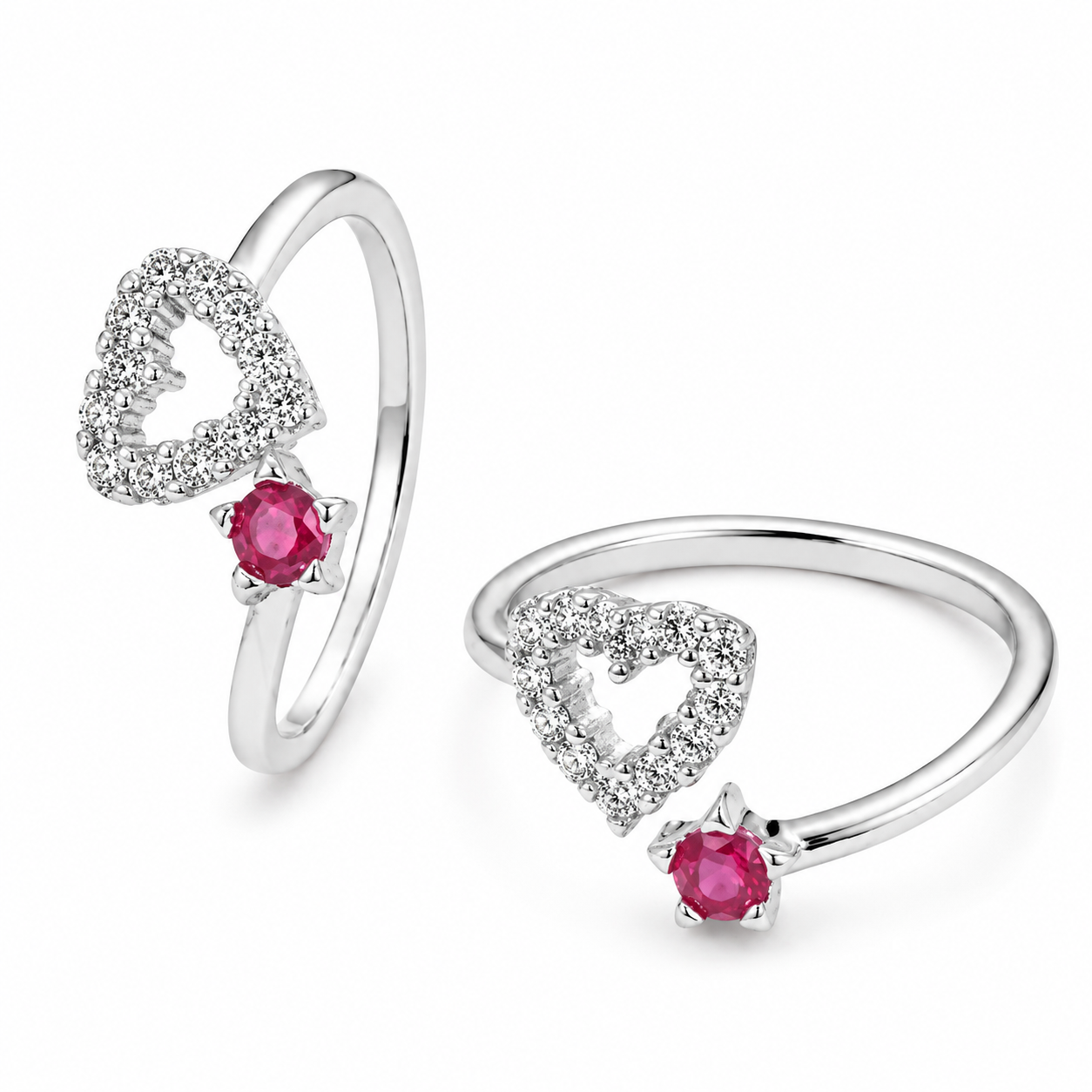 Open Heart Ruby 925 Silver Toe Ring