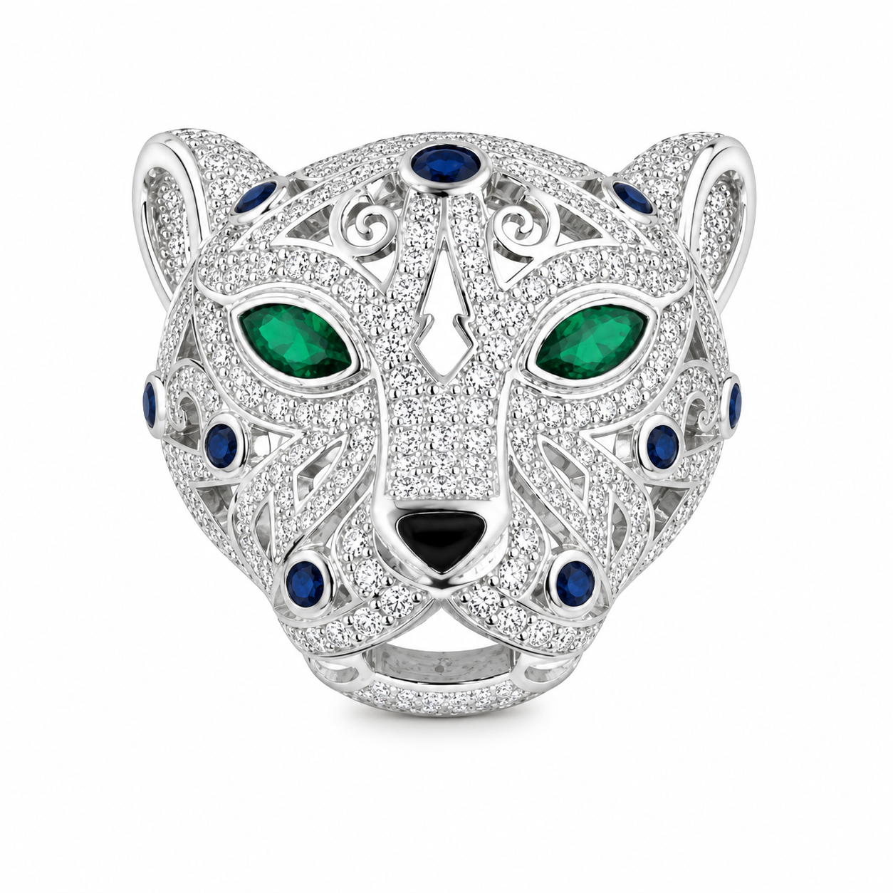 Panther Face 925 Silver Brooch