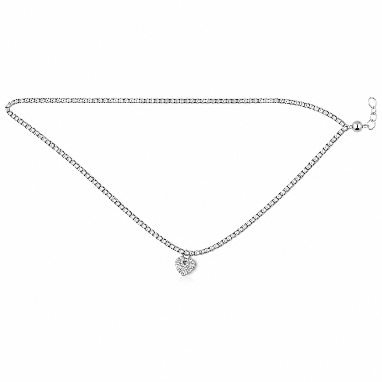 Pavé Heart Box Chain 925 Silver Waist Chain