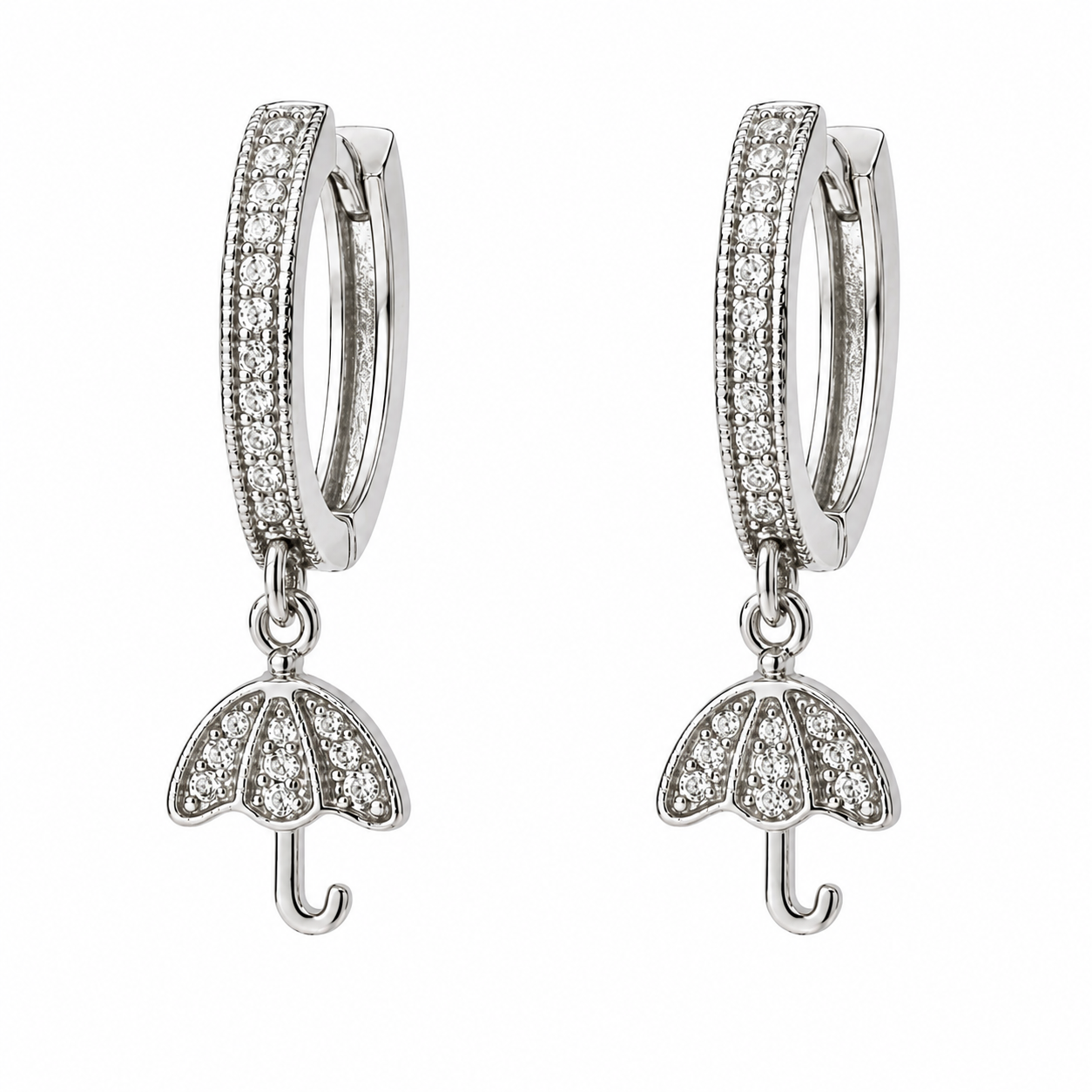 Pave Umbrella Charm Hoop Earrings