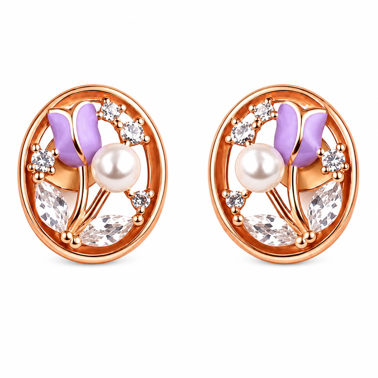 Pearl Floral Circle Stud Earrings