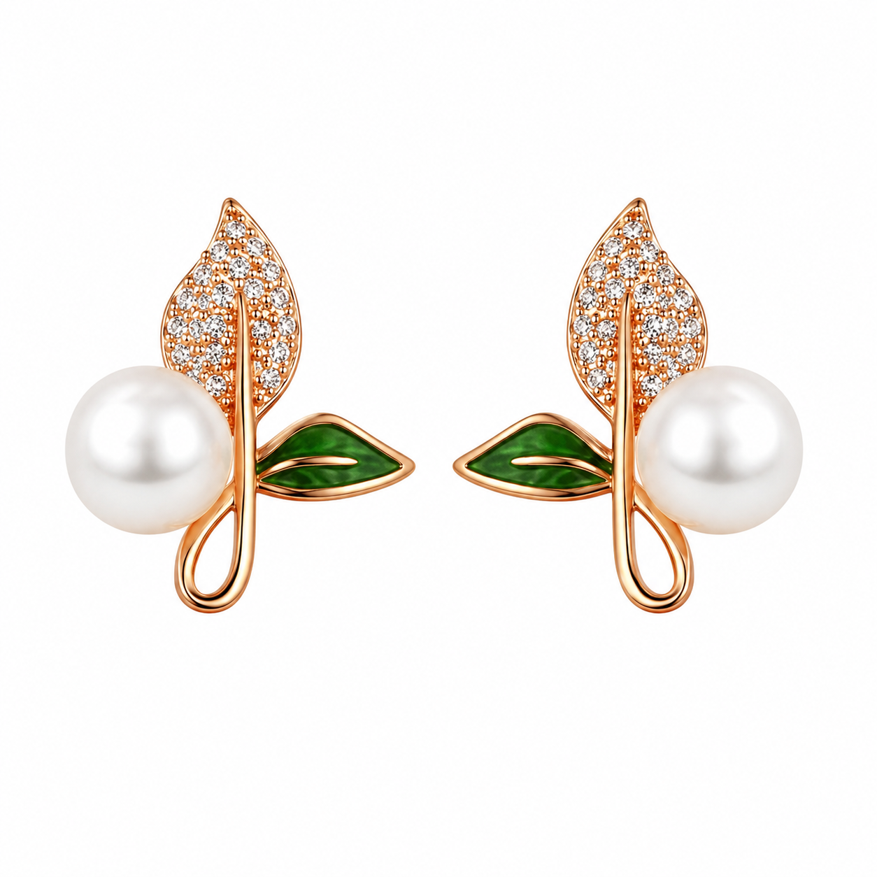 Pearl & Leaf Stud Earrings