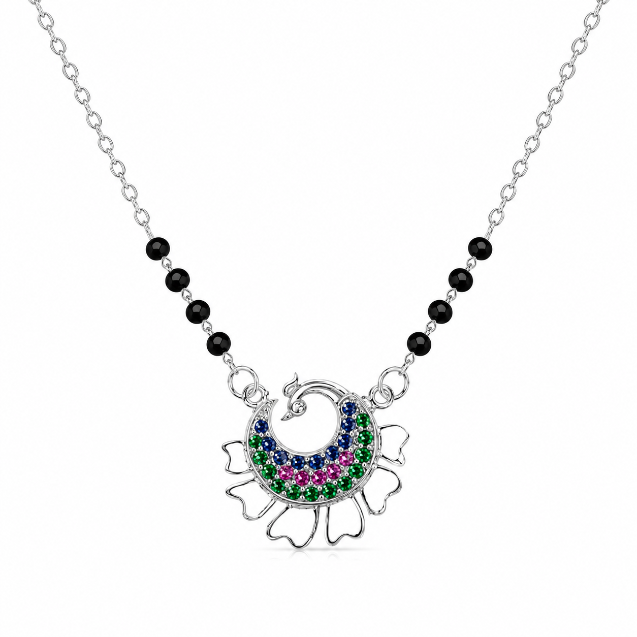 Rainbow Crescent Floral 925 Silver Mangalsutra