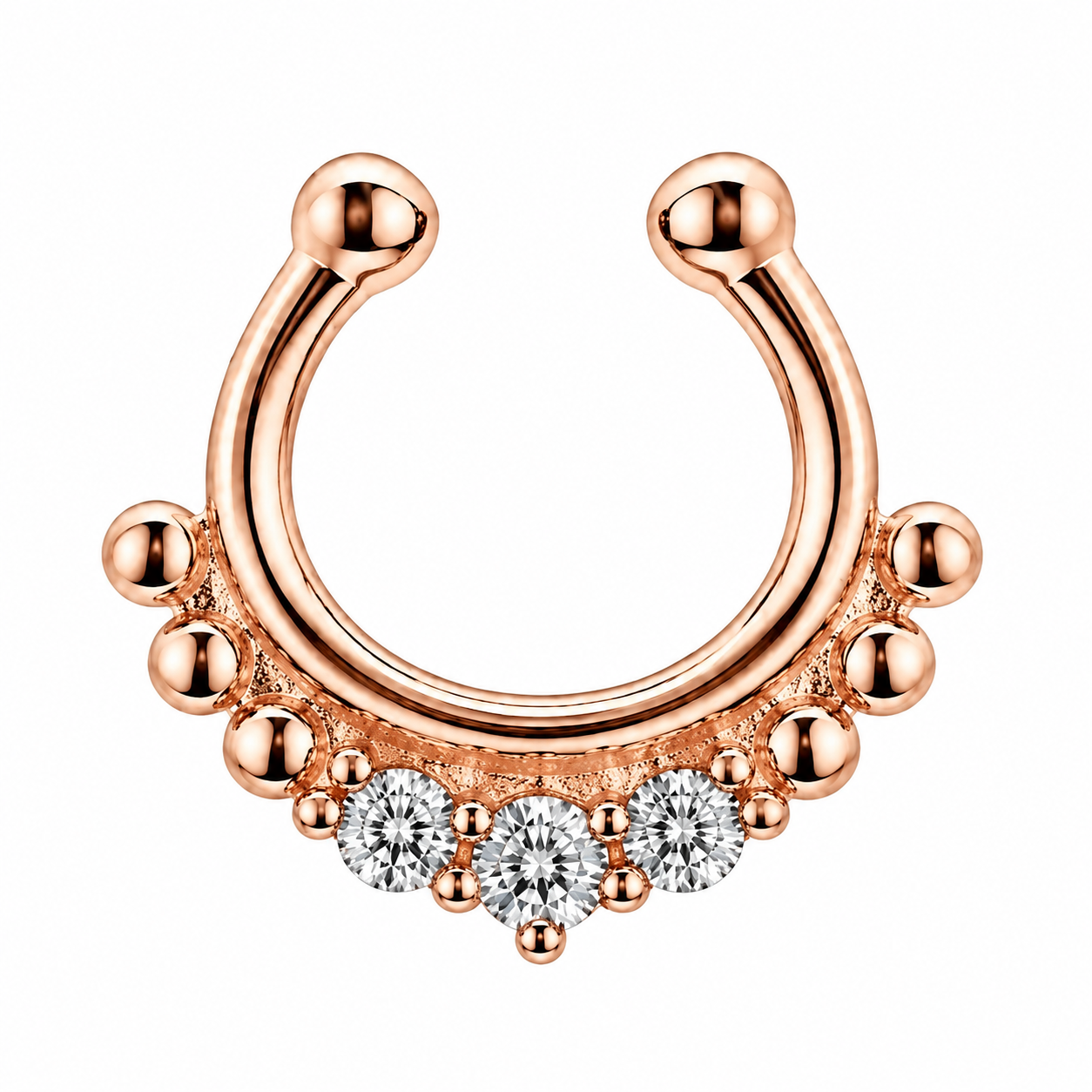 Rose Gold Beaded Halo 925 Silver Septum Ring
