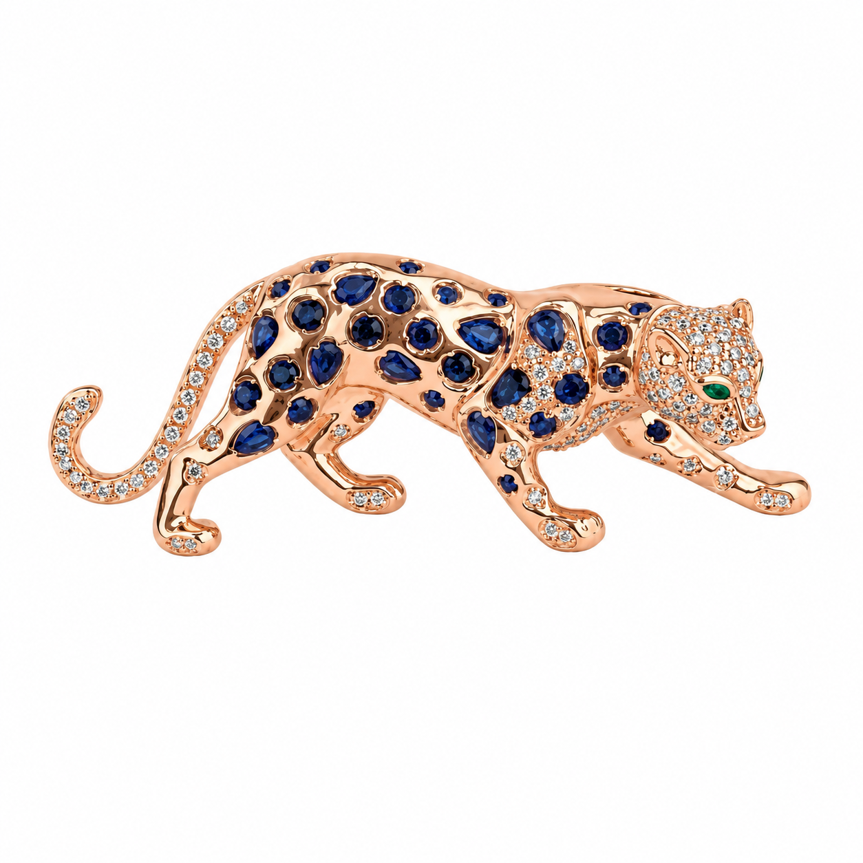 Rose Gold Blue Leopard 925 Silver Brooch