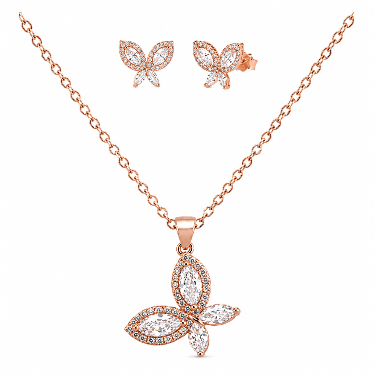 Rose Gold Butterfly 925 Silver Pendant Set