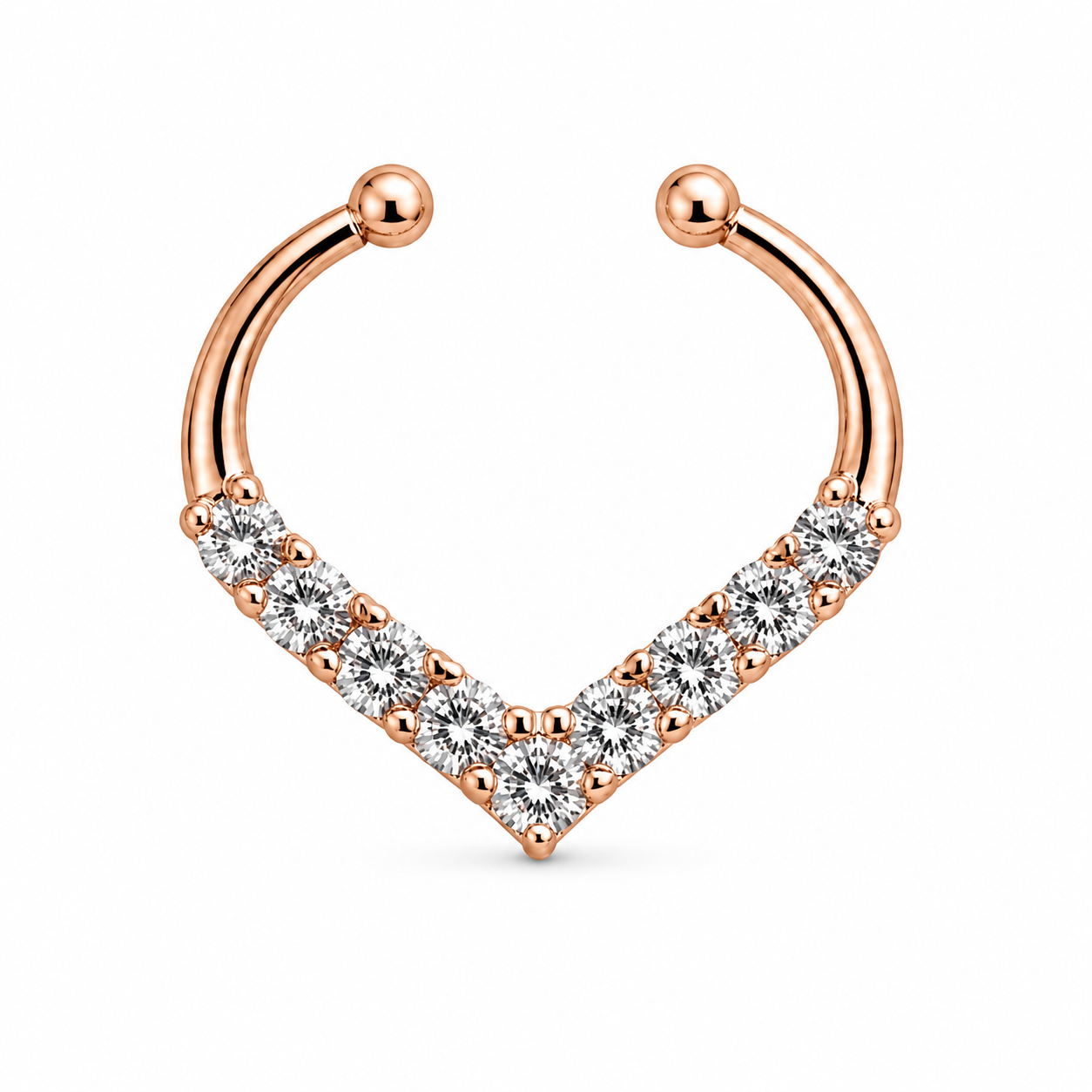 Rose Gold Chevron Pavé 925 Silver Septum Ring