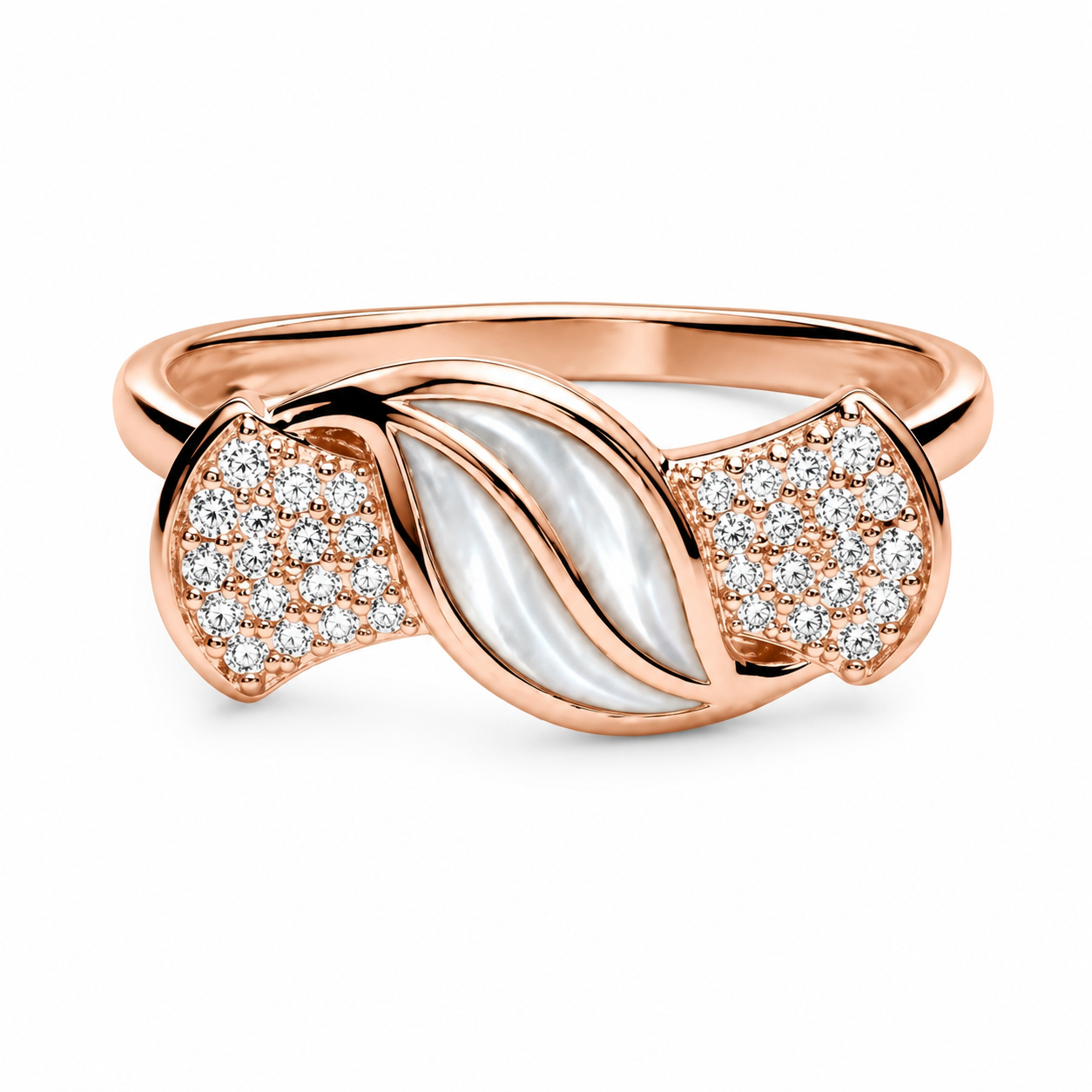 Rose Gold Mother of Pearl Leaf 925 Silver Ring
