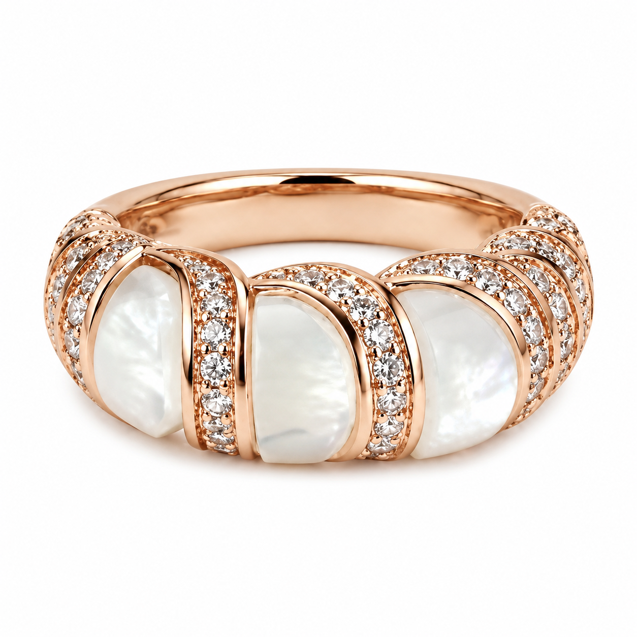 Rose Gold Mother of Pearl Pavé Band 925 Silver Ring