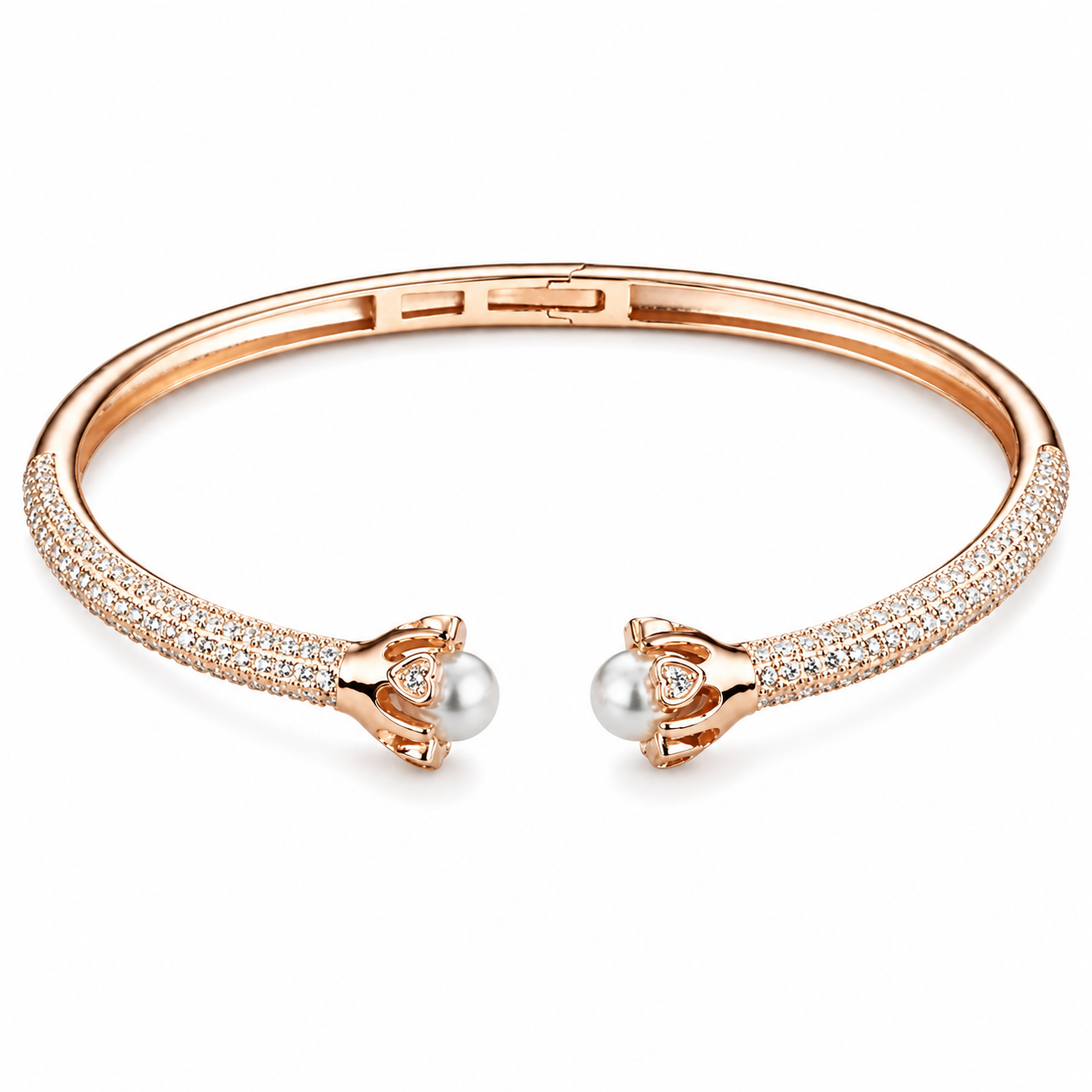 Rose Gold Pearl Open Cuff Bracelet