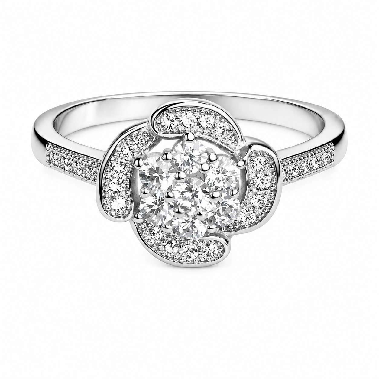 Round Cluster Halo 925 Silver Ring