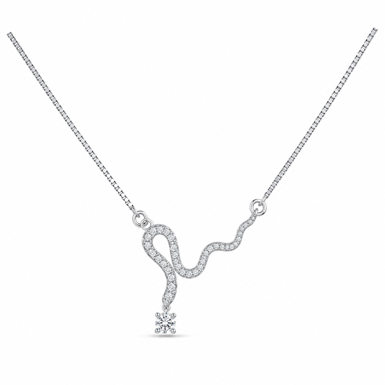 Serpentine Diamond Drop 925 Silver Pendant Chain