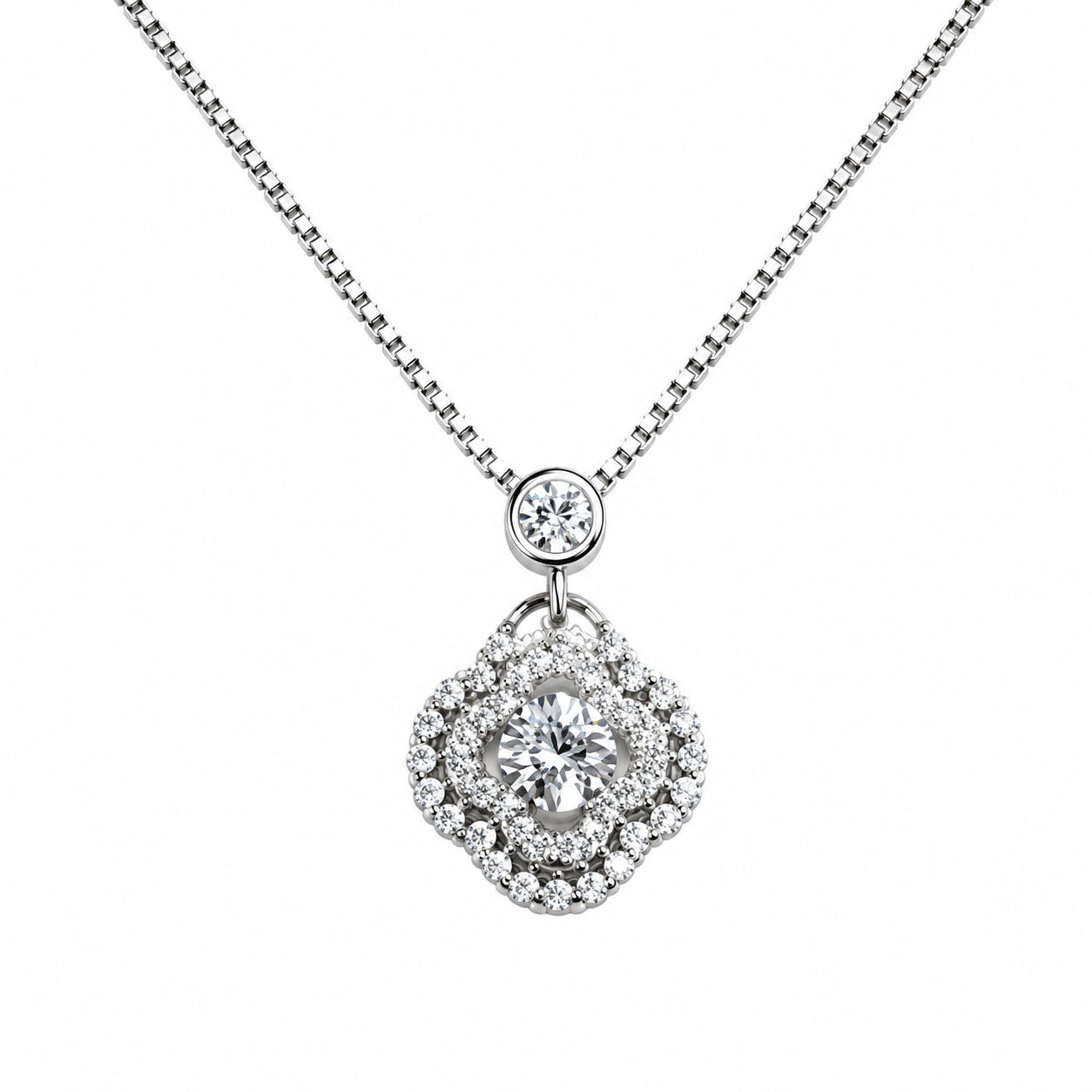 Solitaire Halo 925 Silver Pendant Chain