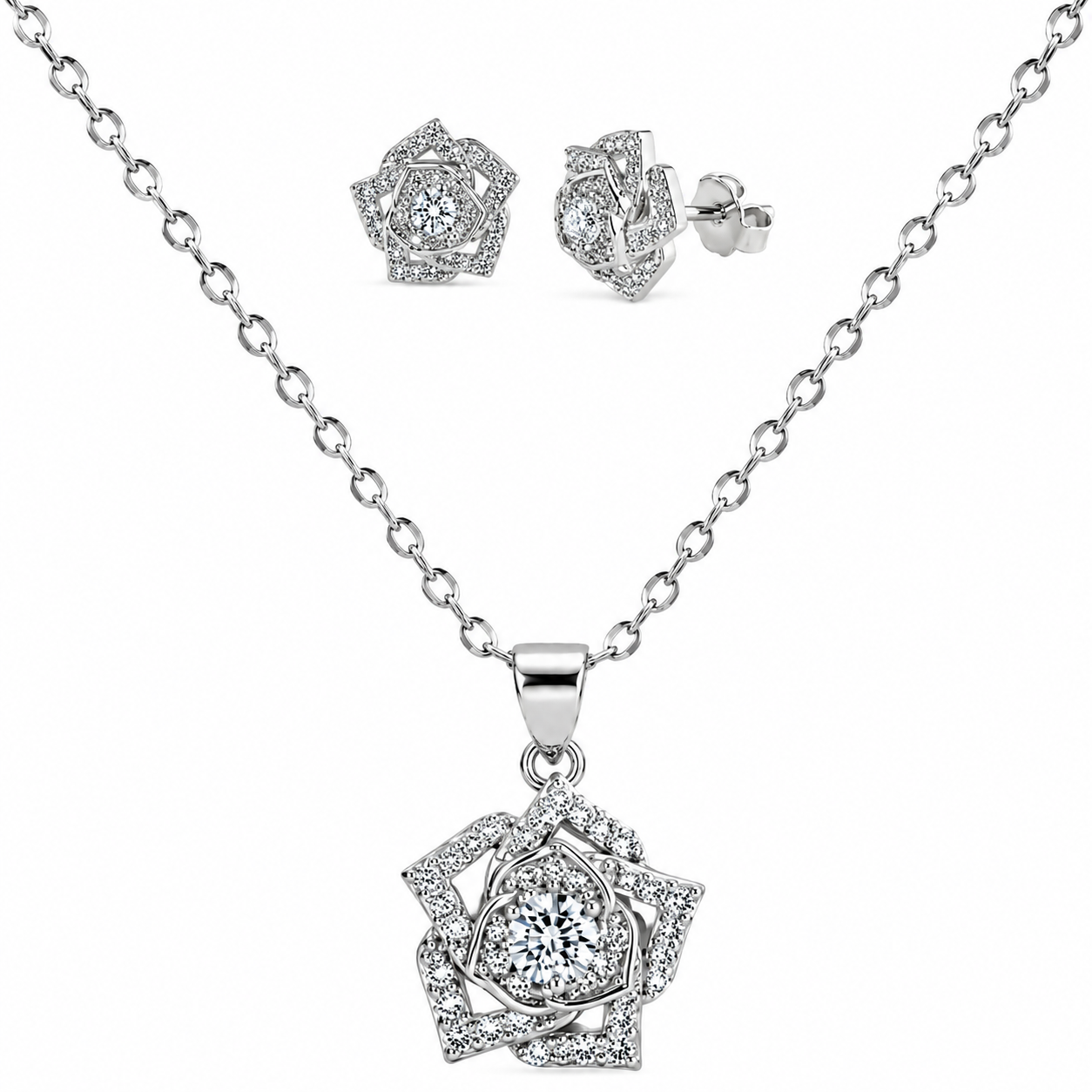 Twinkling Star Floral 925 Silver Pendant Set