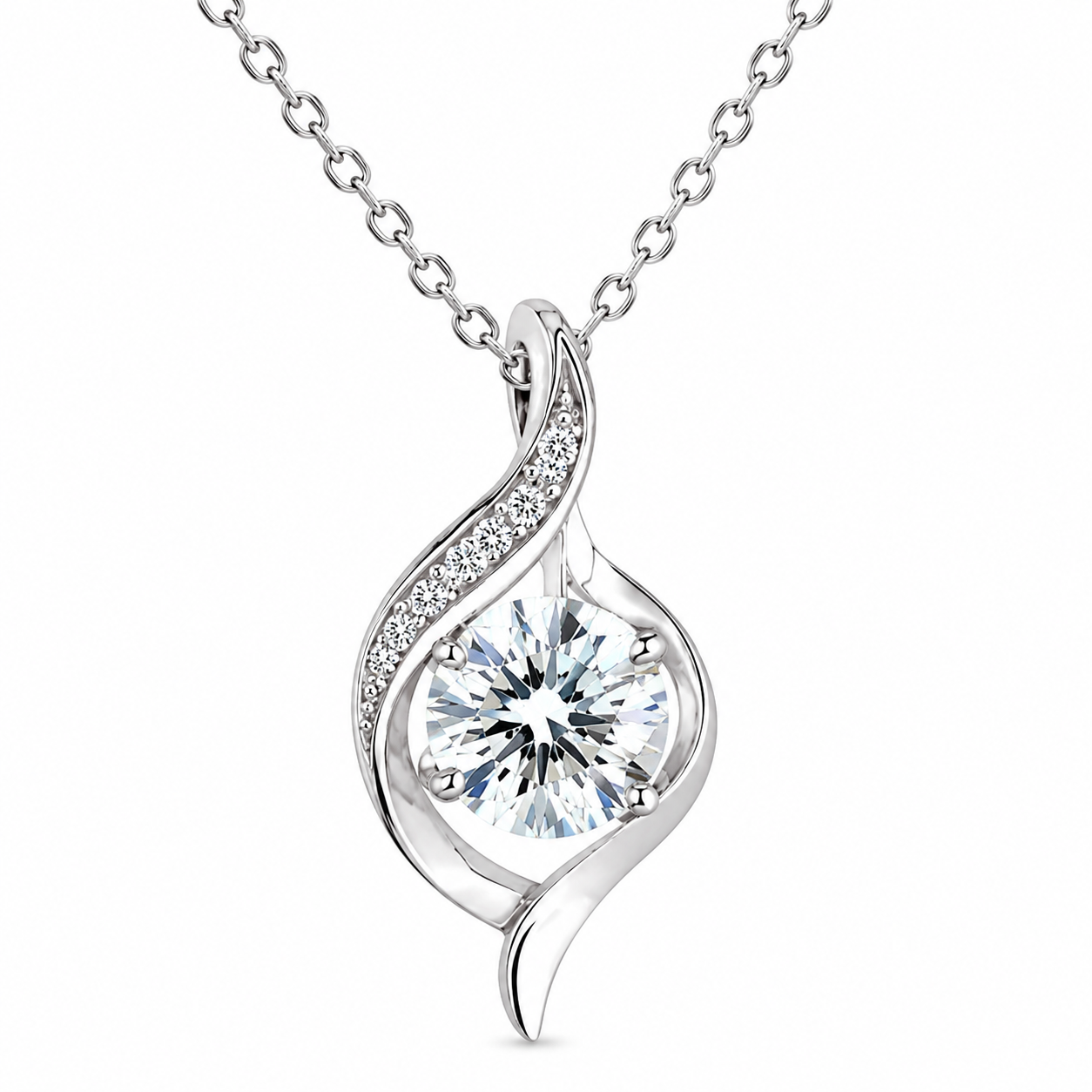 Twisted Solitaire 925 Silver Pendant Chain