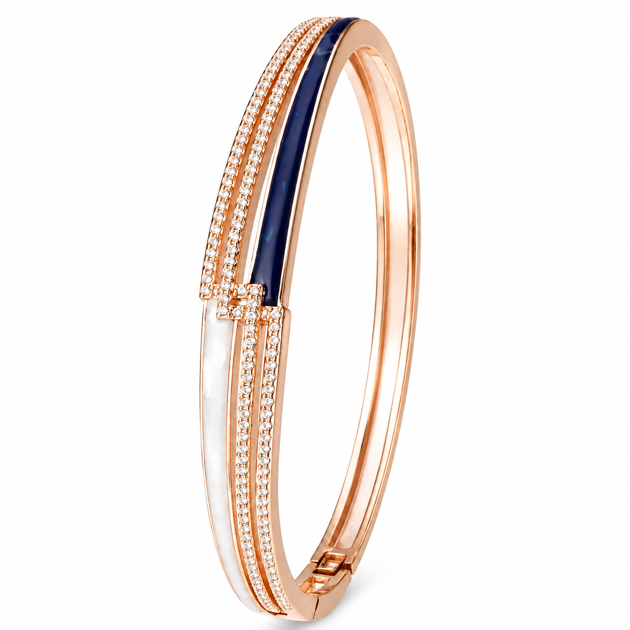 Two-Tone Blue Enamel & Mother of Pearl Bangle