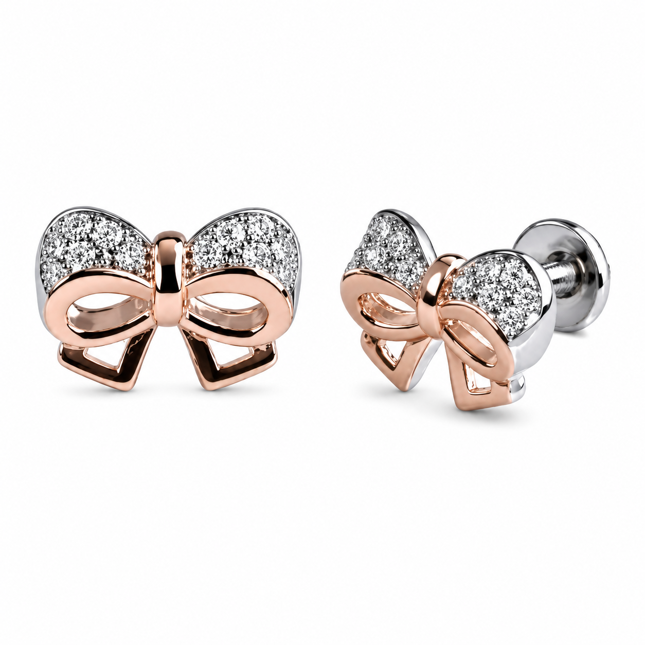 Two-Tone Crystal Bow Stud Earrings