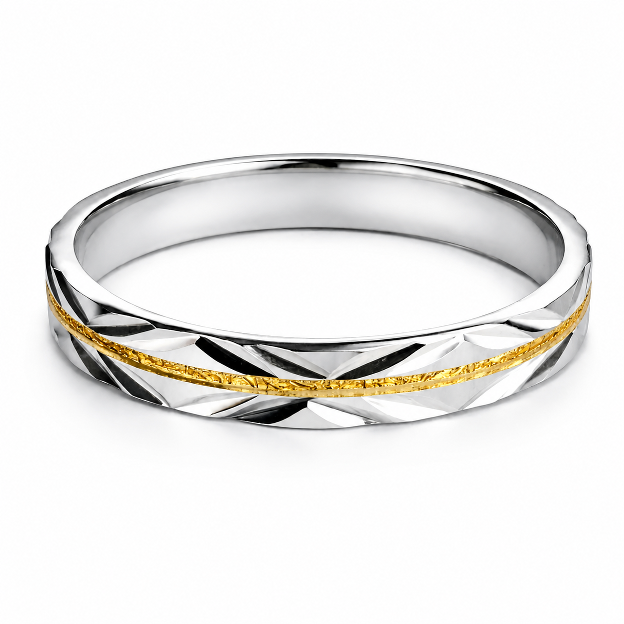 Two-Tone Diamond Cut Band 925 Silver Ring