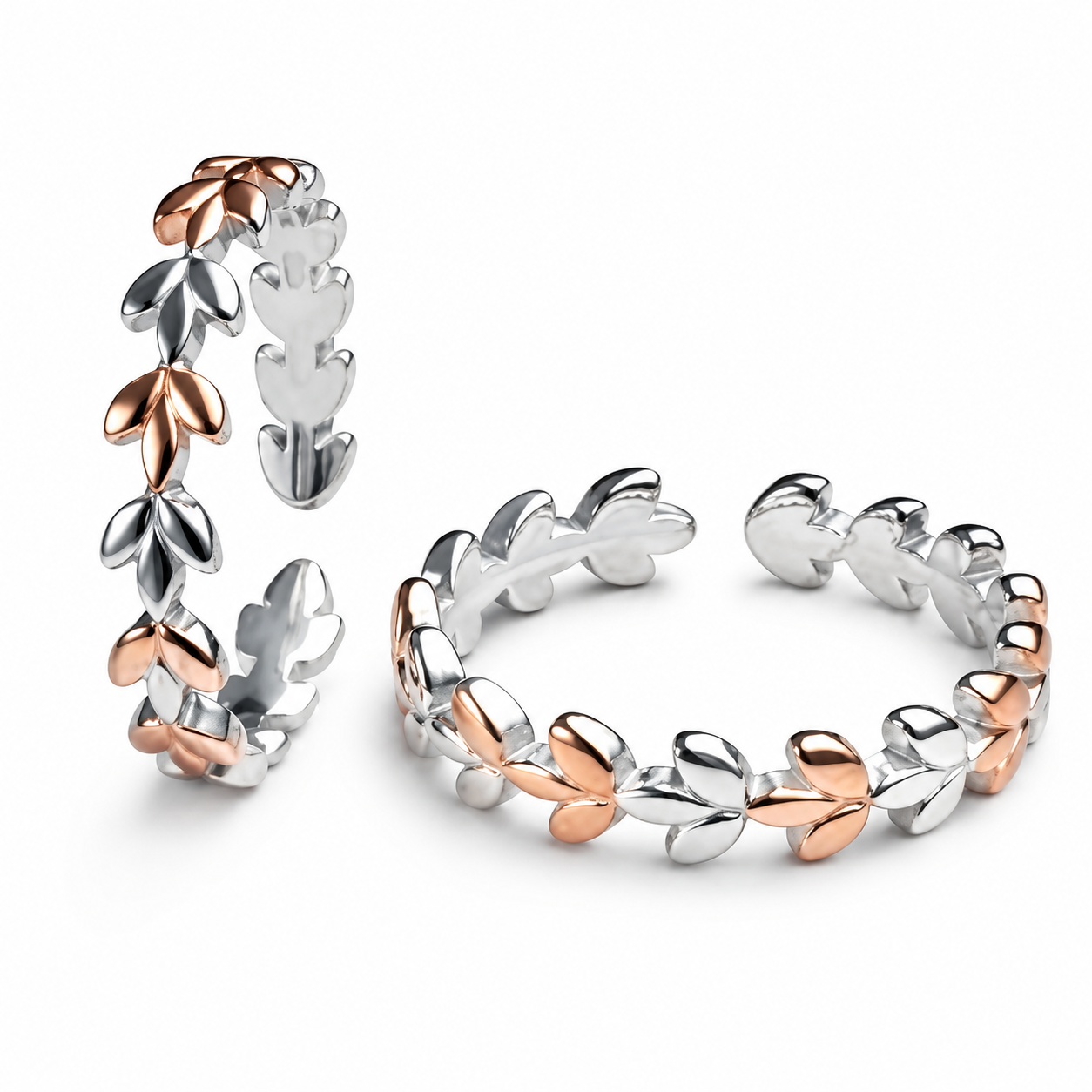 Two-Tone Leaf Wrap 925 Silver Toe Ring