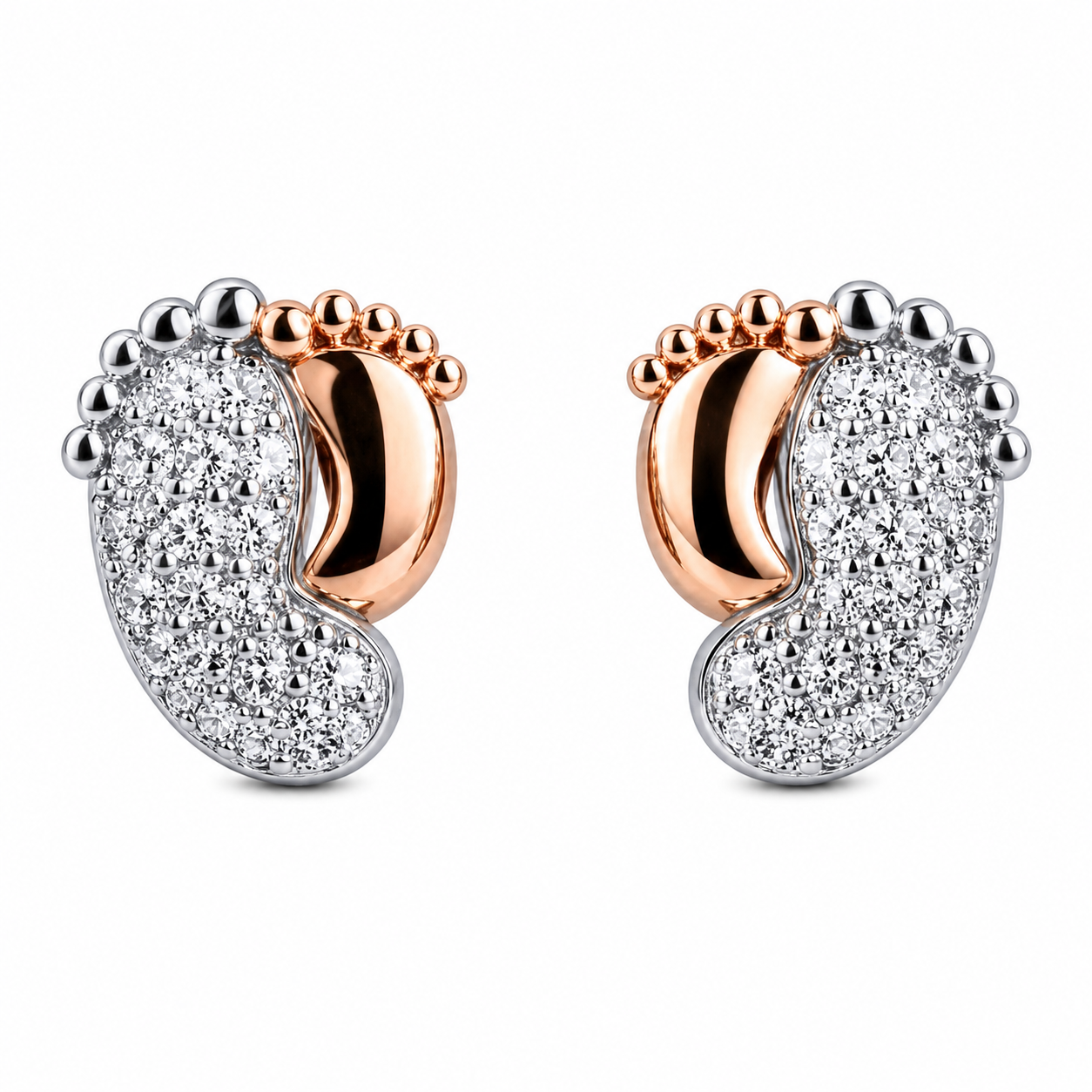 Two-Tone Pave Footprint Huggie Earrings