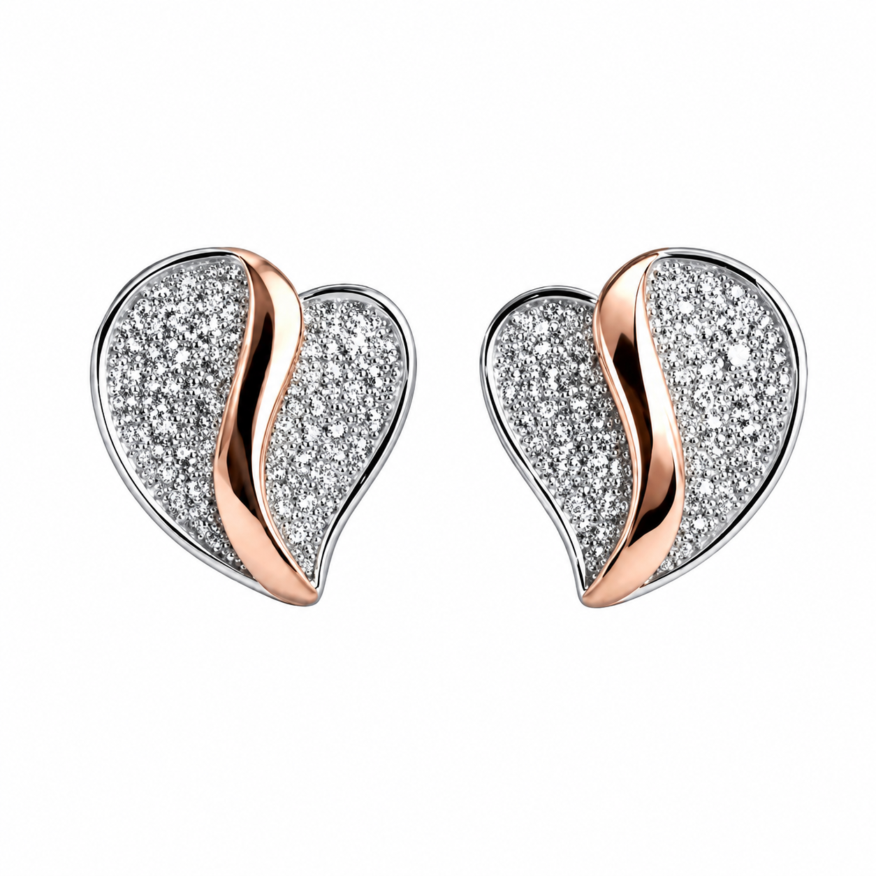 Two-Tone Pave Heart Stud Earrings